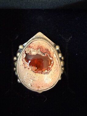 Acid Queen OOAK Warrior Ring Mexican Fire Opal Sterling Silver Handmade Size 6